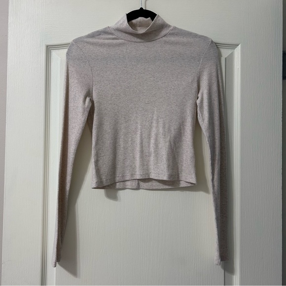 AE Soft & Sexy Mock Neck Long-Sleeve T-Shirt Oatmeal Heather - Picture 5 of 9